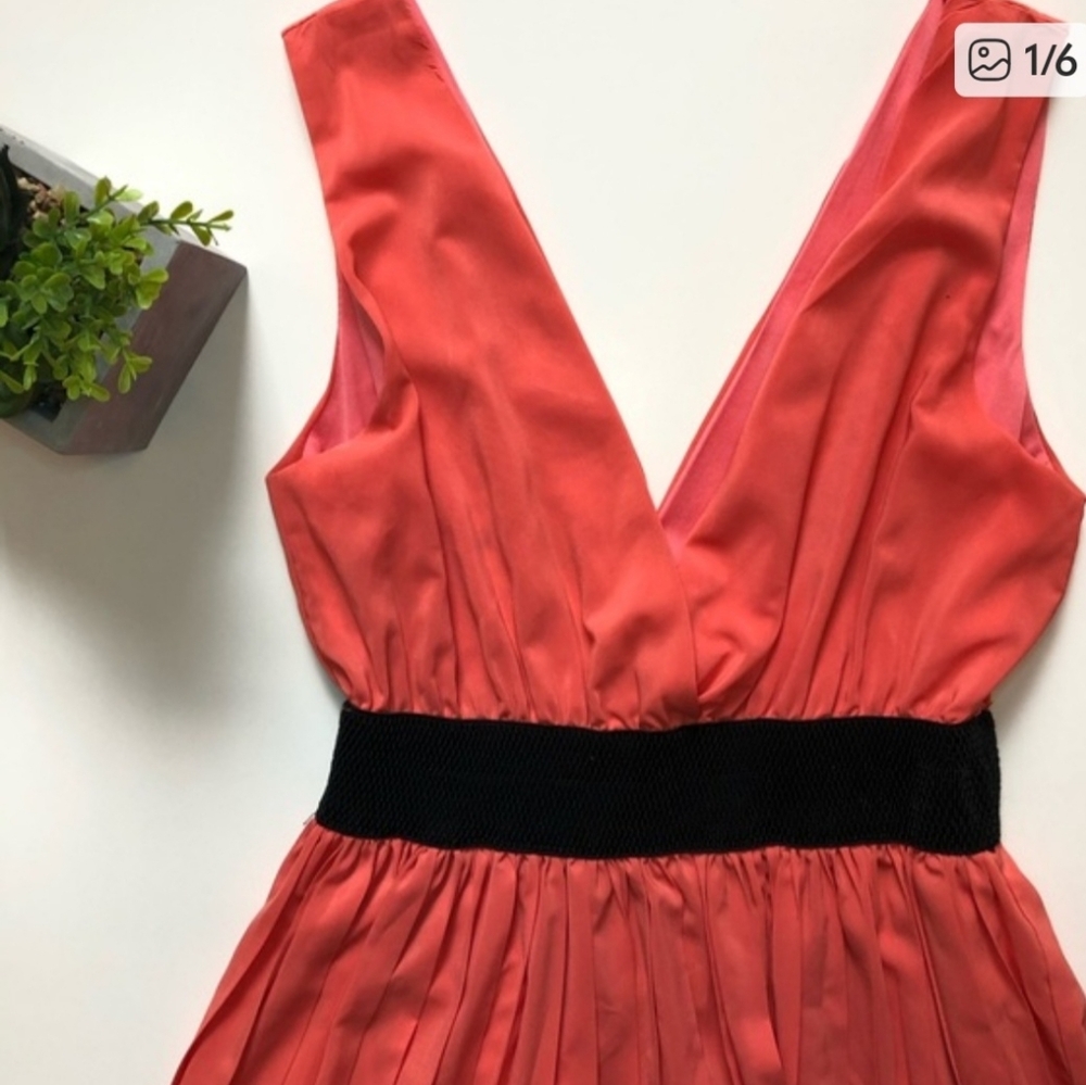 Fully-Lined Coral V-Neck Dress